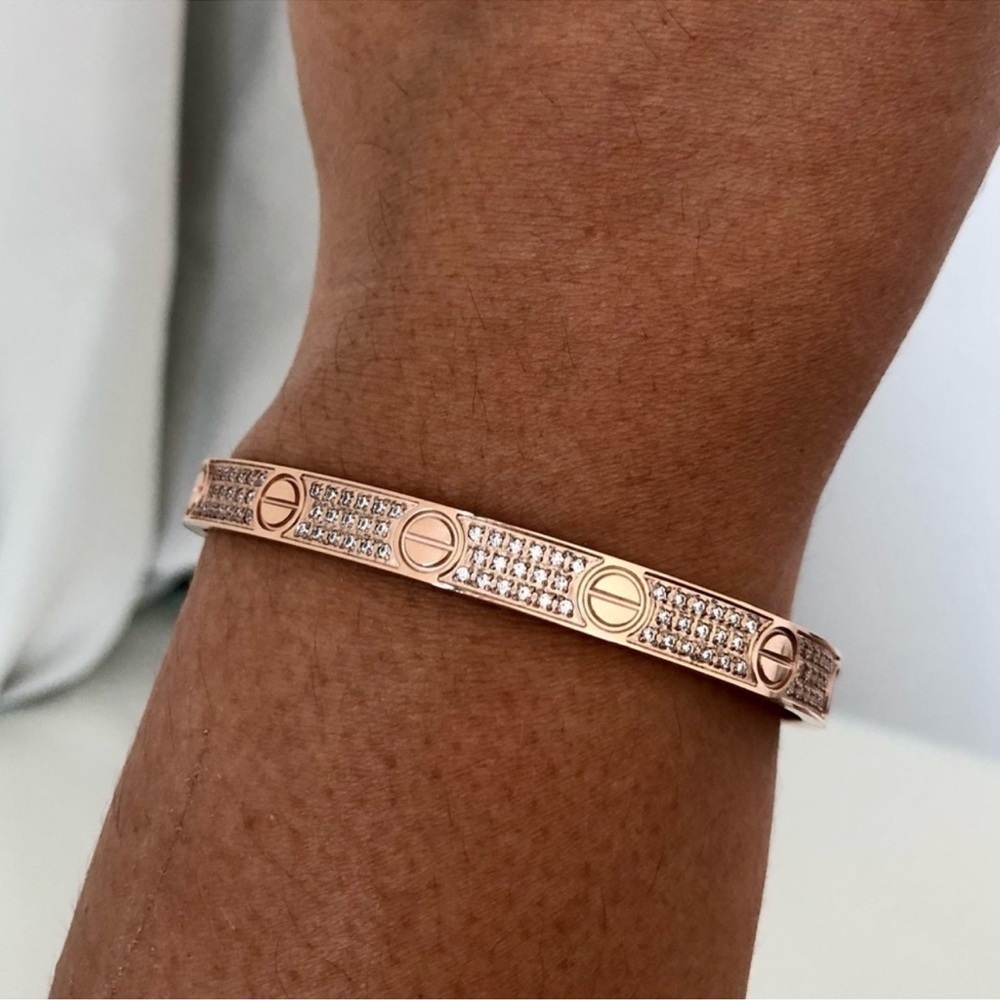 Pave Diamond LOVE Screw Bangle Bracelet with Screwdriver in Rose Gold - Picture 3 of 10